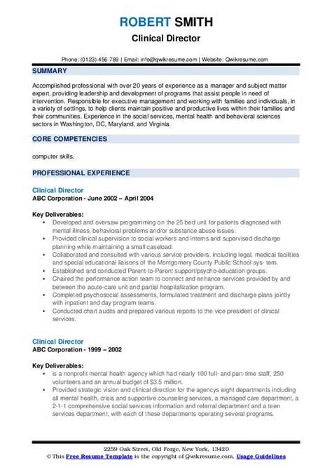 Clinical Director Resume Samples Qwikresume