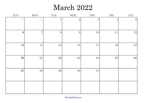 Printable Calendar March 2022 With Holidays