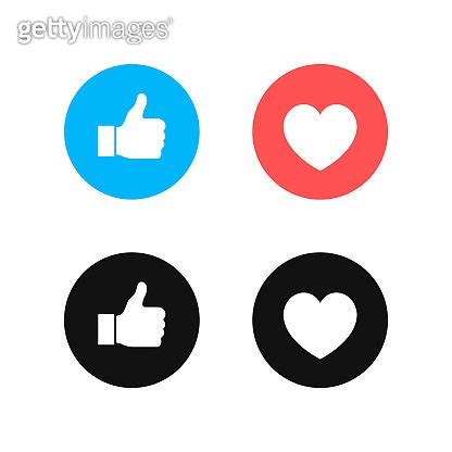 Thumbs Up And Heart Icon On A White Background Modern Flat Style