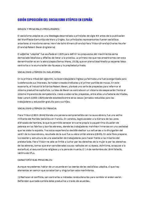 Socialismo utópico guión exposición - GUIÓN EXPOSICIÓN DEL SOCIALISMO UTÓPICO EN ESPAÑA ORIGEN Y