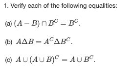 Solved 1 Verify Each Of The Following Equalities A A Chegg