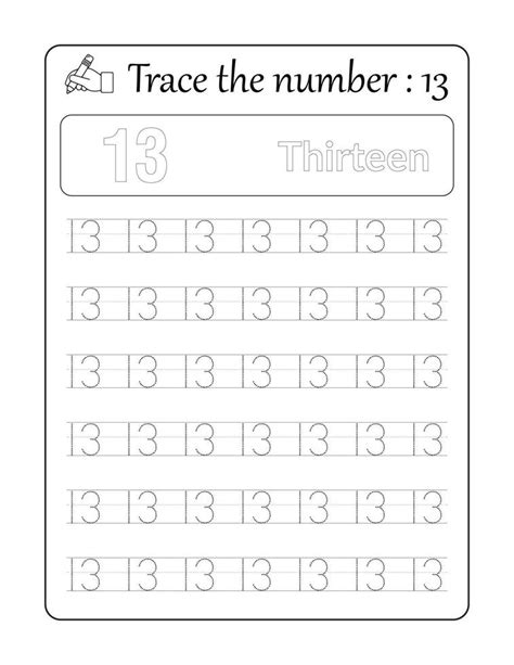 Trace The Number 13 Number Tracing For Kids 10820807 Vector Art At