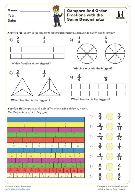 Compare And Order Fractions With The Same Denominator Worksheet Key