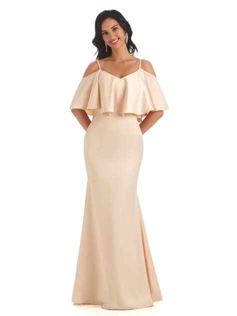 Elegant Soft Satin Spaghetti Straps Off Shoulder Floor Length Mermaid