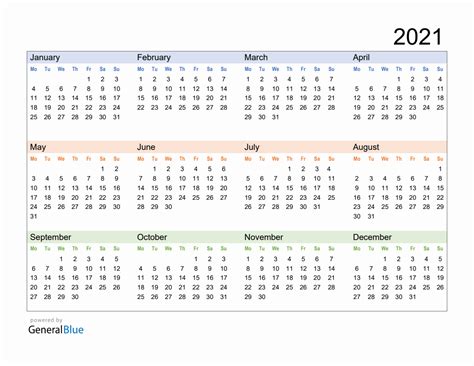 Free Downloadable 2021 Yearly Calendar Template