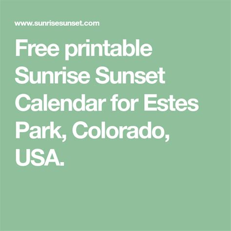 Free Printable Sunrise Sunset Calendar For Estes Park Colorado Usa