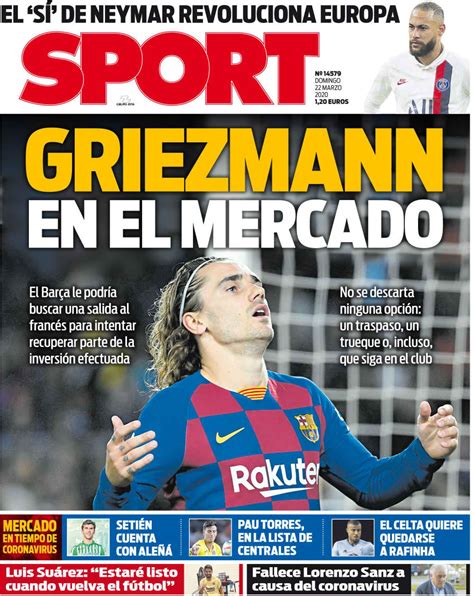 La Portada Del Diario Sport 22 03 2020