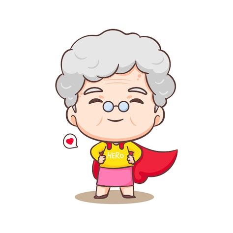 Lindo personaje de dibujos animados de la abuela abuela como superhéroe