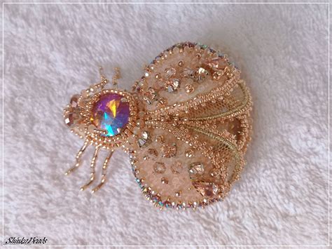 Bead Embroidered Bug Brooch Accessory Handmade Jewelry Of Beads And