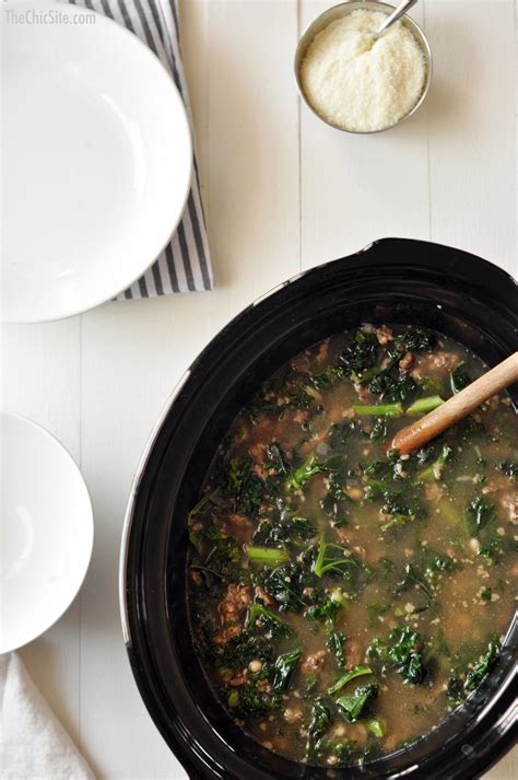 Slow-Cooker White Bean, Sausage & Kale Soup - The Chic Site