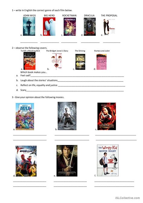 Book And Film Genres English Esl Worksheets Pdf And Doc