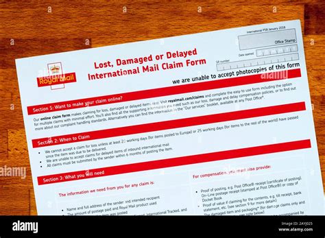 A Royal Mail Lost Damaged Or Delayed International Mail Claim Form