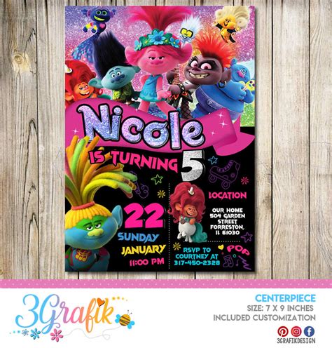 ≫ Troll 2 Birthday Invitation Trolls World Tour Invitation Trolls Party