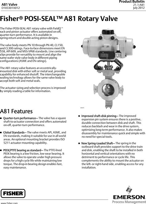 Emerson Fisher Posi Seal A81 Data Sheet