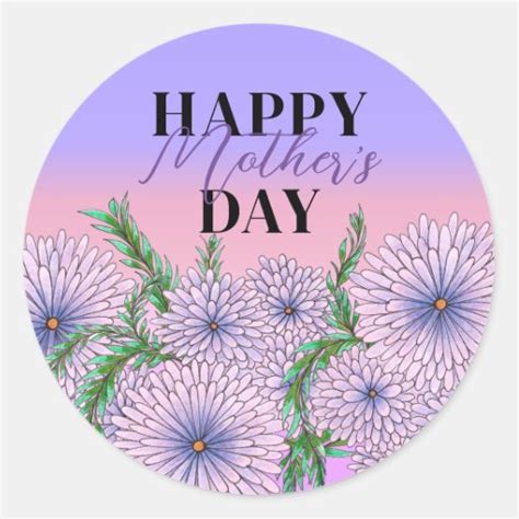 Pink Purple Flowers And Green Leaves Mother S Day Classic Round Sticker Zazzle