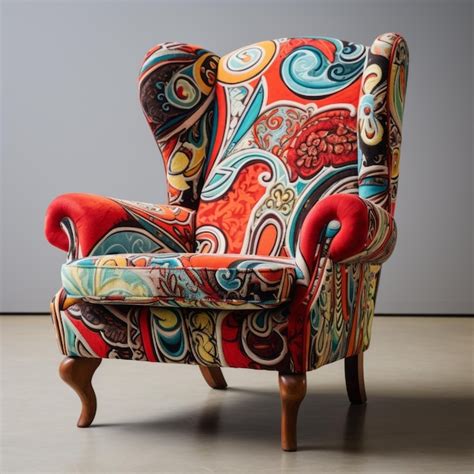 Premium Ai Image Colorful Wing Chair Upholstered In Elaborate Pattern