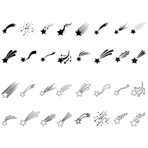 Shooting Stars Icon Vector Set Comet Tail Or Star Trail Illustration