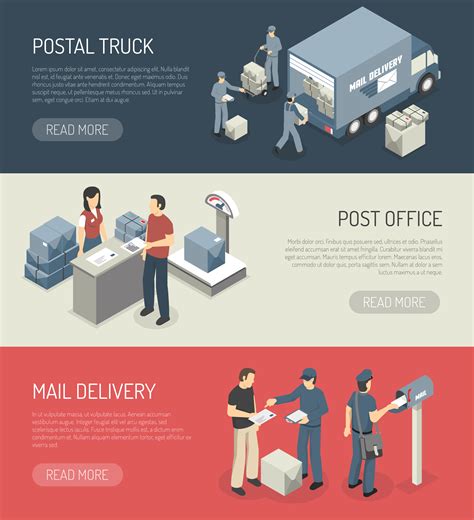 Post Office Service 3 Isometric Banners 483755 Vector Art at Vecteezy