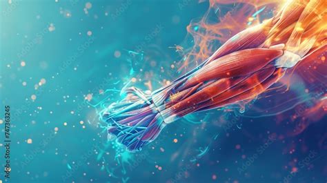 A Detailed Illustration Of Human Muscle Fibers And Tendons With A