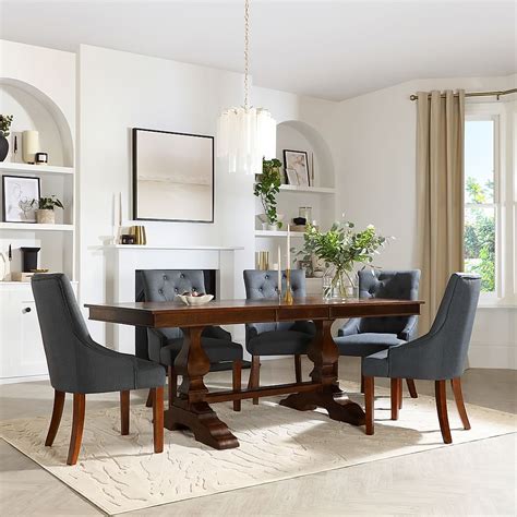 Cavendish Extending Dining Table And 8 Duke Chairs Dark Oak Veneer And Solid Hardwood Slate Grey