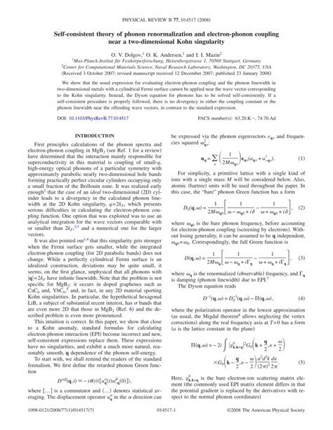 Pdf Self Consistent Theory Of Phonon Renormalization And Electron