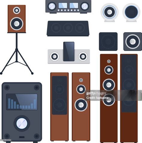 Home Sound System Stereo Flat Vector Music Loudspeakers Player