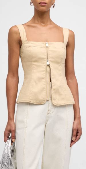 SIMKHAI Nour Square Neck Zip Front Bustier Top