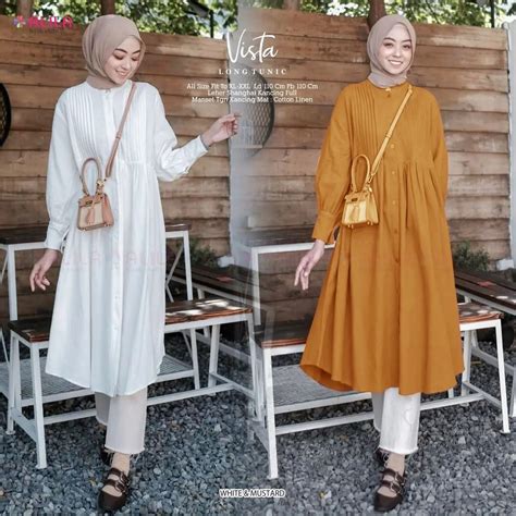 Jual Vista Long Tunik Panjang Wanita Muslim Terbaru Bahan Crinkle