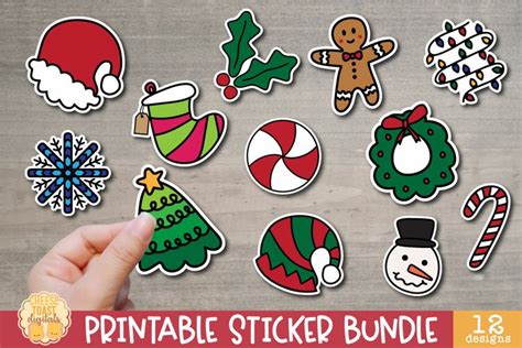 Christmas Sticker Bundle 12 Winter Printable PNG Stickers