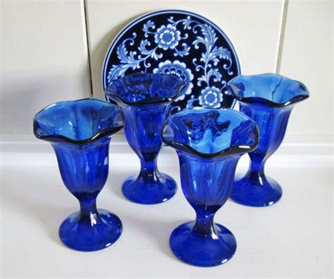 Anchor Hocking Cobalt Ice Cream Tulip Sundae Dishes Set Of Etsy