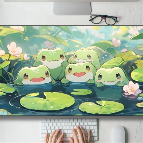 Happy Cute Kawaii Frogs Desk Mat Gaming Mouse Pad Large Mousepad