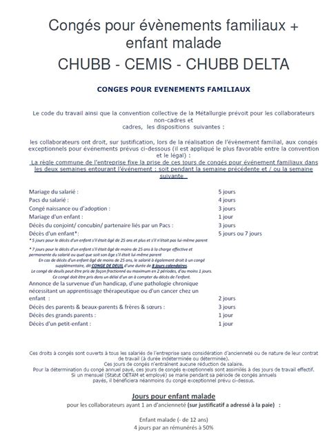 Cong S Pour V Nements Familiaux Cfdt Chubb France