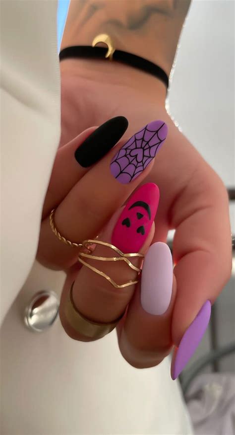 30 Spooktacular Halloween Nail Designs Black Pink Purple Matte Nails