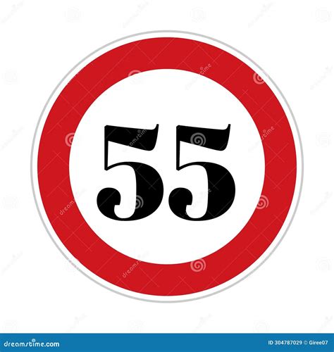 55 Kmph Or Mph Speed Limit Sign Icon Road Side Speed Indicator Safety Element Stock