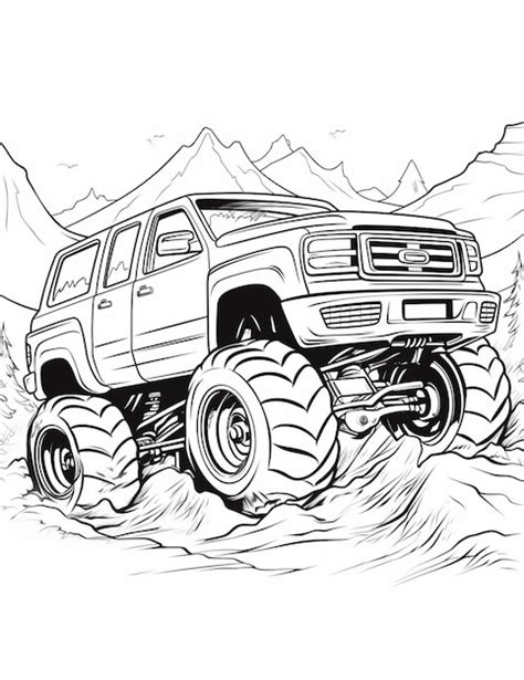 Premium Photo A Black And White Drawing Of A Monster Truck Driving