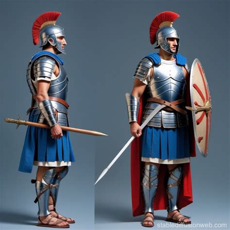 Blue Armored Roman Soldier with Spear and Shield | Stable Diffusion Online