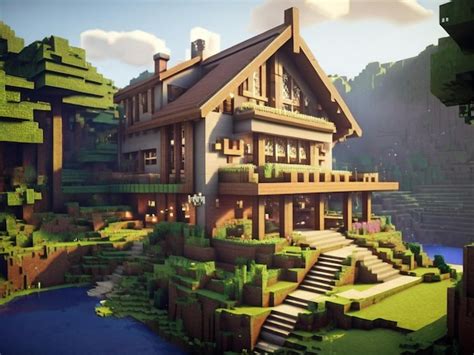 Minecraft Cozy House Forest Villa Premium AI Generated Image