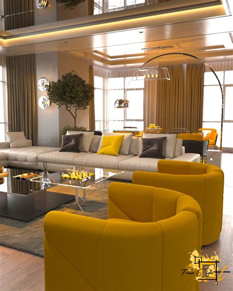 Render Para Ambientaci N Living Comedor Black Yellow Https