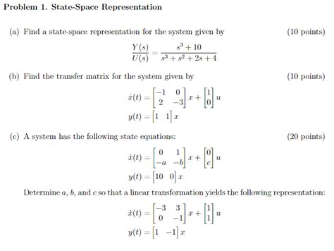 Solved Problem 1. State-Space Representation (a) Find a | Chegg.com