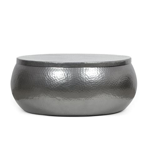 Aluminum Drum Coffee Table with Hammered Metal Pattern - Pier 1
