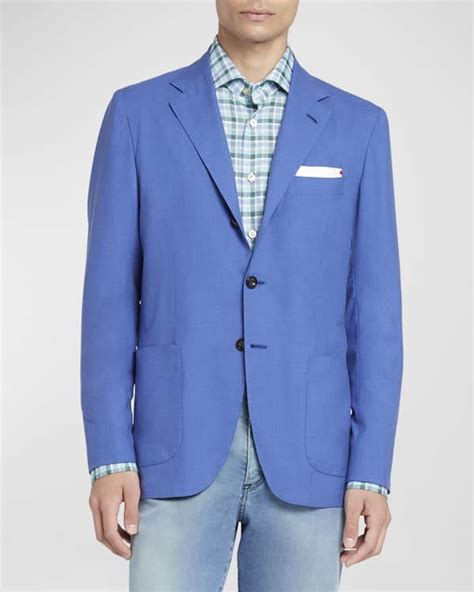 Kiton Men S Tonal Windowpane Sport Coat Neiman Marcus