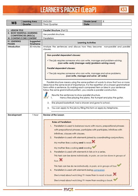 English 8 Q3 Week 8 W 8 Learning Area English Grade Level 8 Quarter Third Quarter Date I