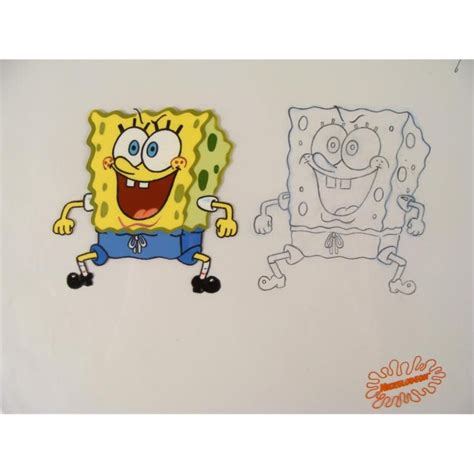 Spongebob Original Production Cel And Drawing Hopping