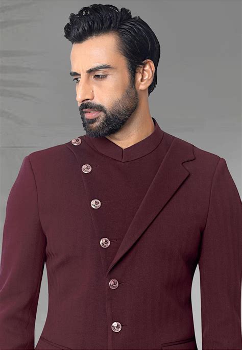 Buy Solid Color Terry Rayon Jodhpuri Suit In Maroon Online Mhg