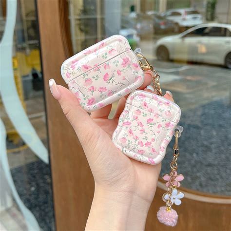 Jual Pink Rose With Pom Pom Chain Softcase For Airpods 1 2 Pro 3 Case