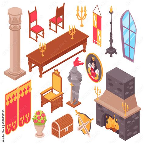 Medieval Castle Furniture Set Stock Vector | Adobe Stock