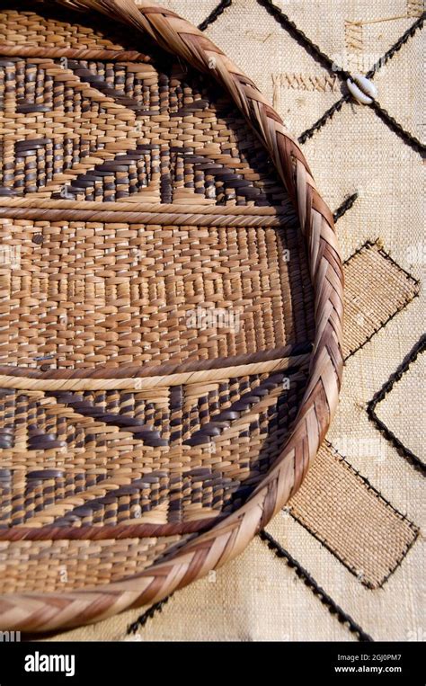 South Africa Cape Town African Basket On Typical Textile With Sea