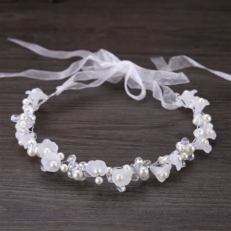 Getnoivas cristal branco pérola flor bandana artesanal tiaras tiaras