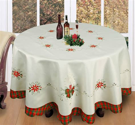 Christmas Embroidered Poinsettia Candle Tablecloth With Napkins Holiday