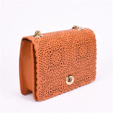 Bolsa Transversal Couro Laranja Laser Cut Jorge Bischoff Sapatos